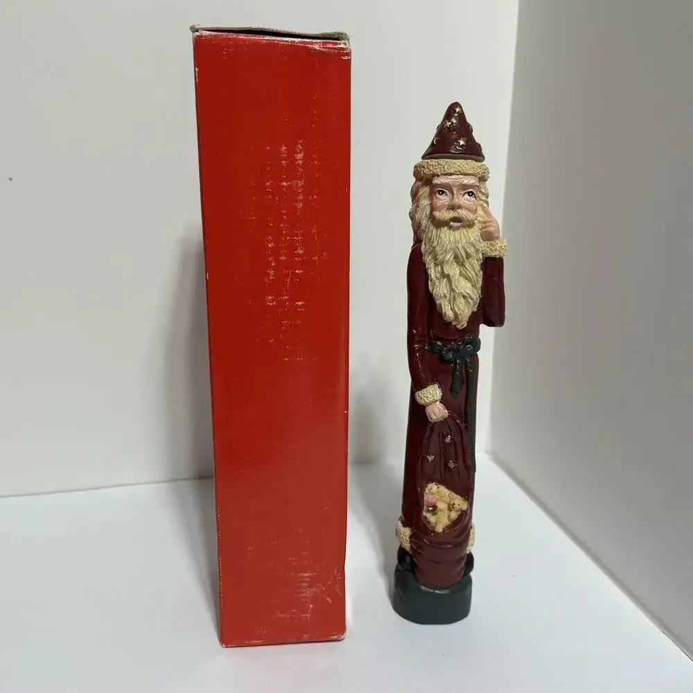 Vintage Santa Candlestick Holder 12 Inch Tall Santa with Toys Removable Hat Folk